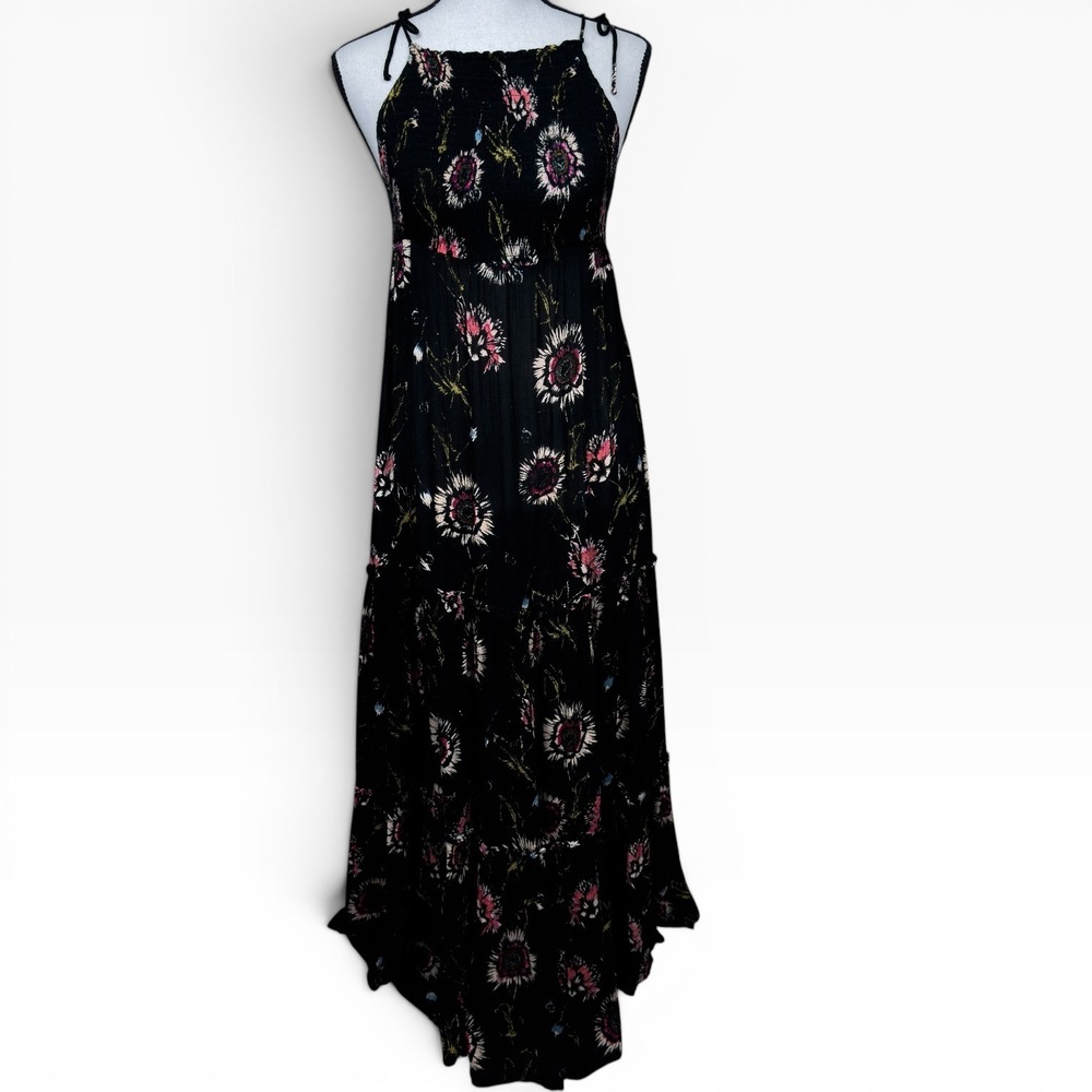 Intimately Free People Garden Party Maxi Dress Womens‎ XS Black Floral Smocked